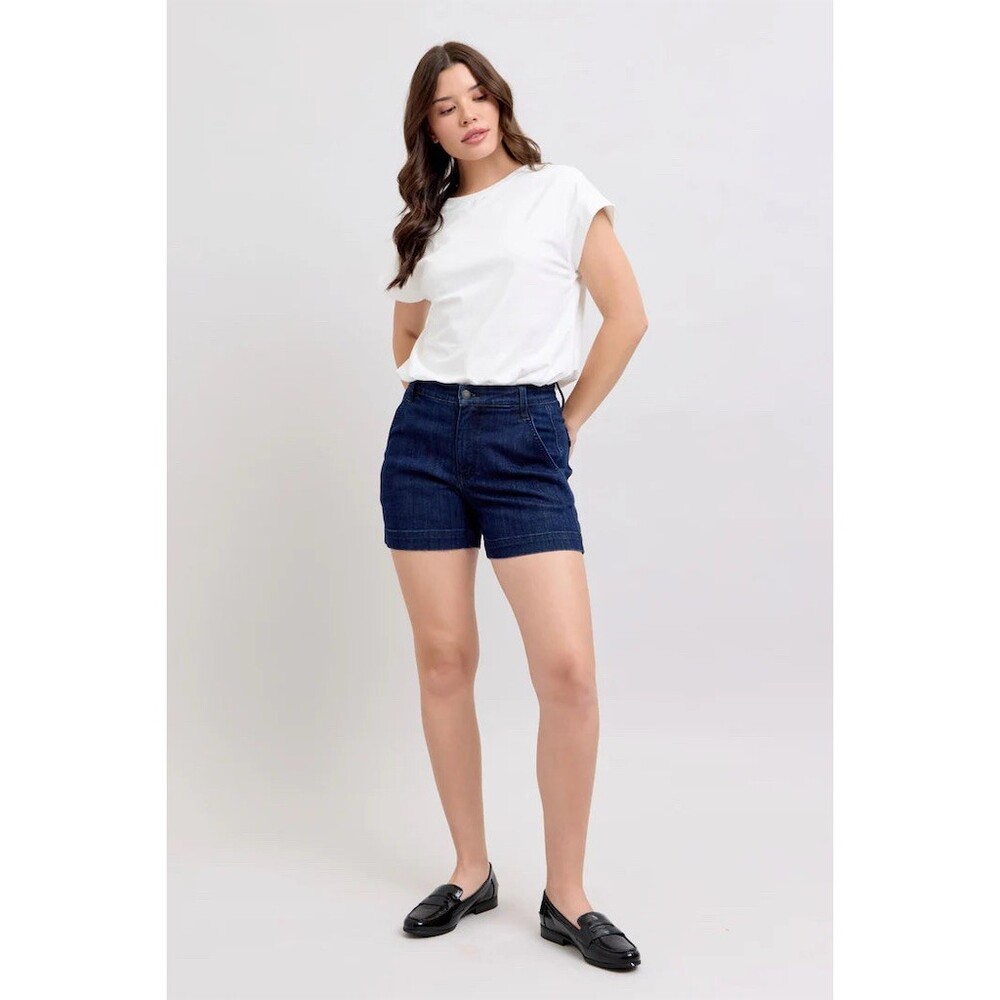 Judy Blue High Waist Trouser Shorts Quiet Luxury Classic Minimalist Dark Wash, L